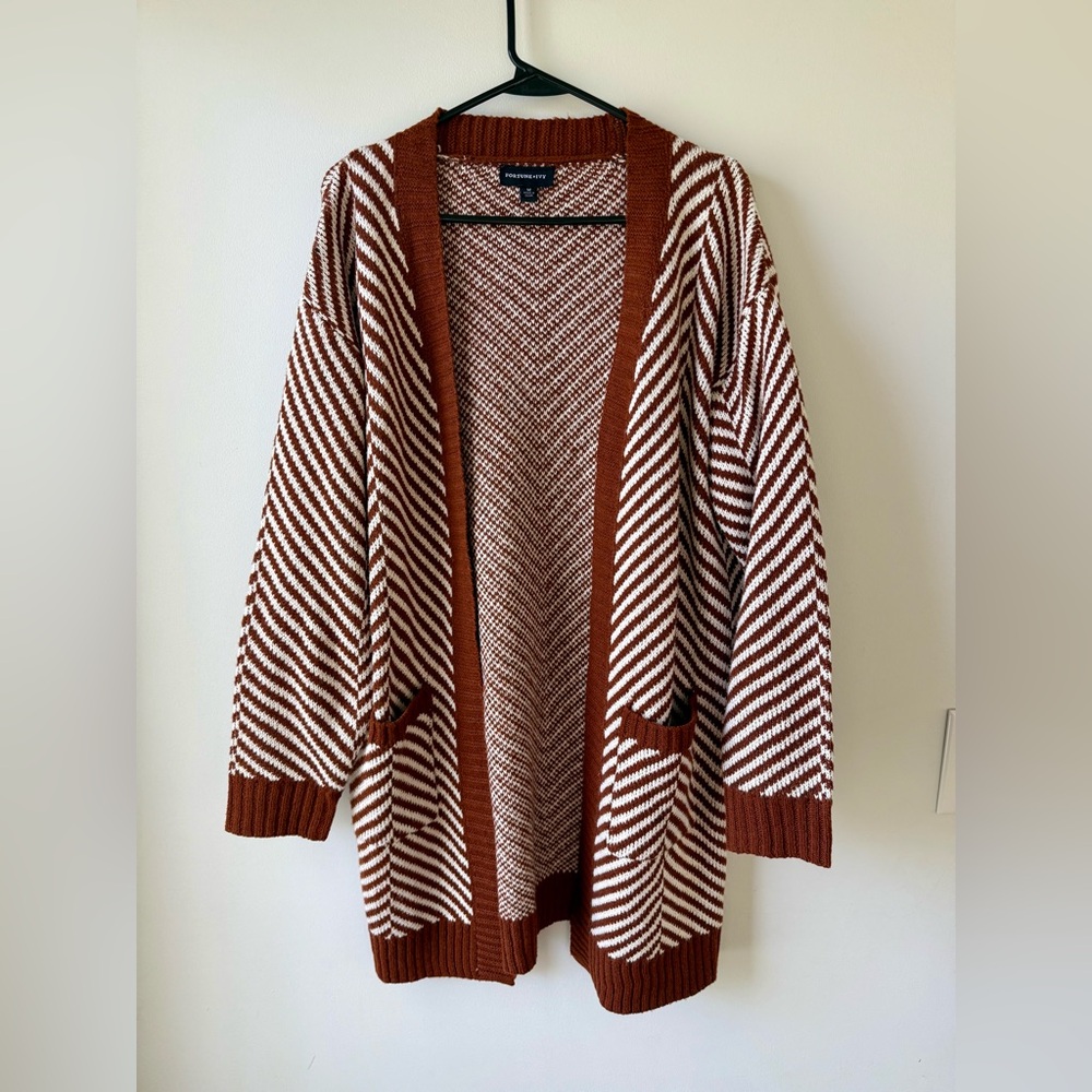 Fortune & Ivy Brown and White Herringbone Cardigan from Stitch Fix